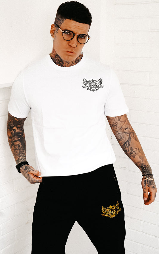 Signature T Shirt - Ivory and Black crest